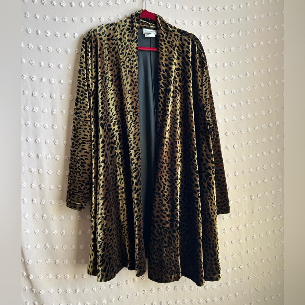 Baranda Woman Vintage Leopard Long Sleeve‎ Velvet Duster Jacket Sz 2X